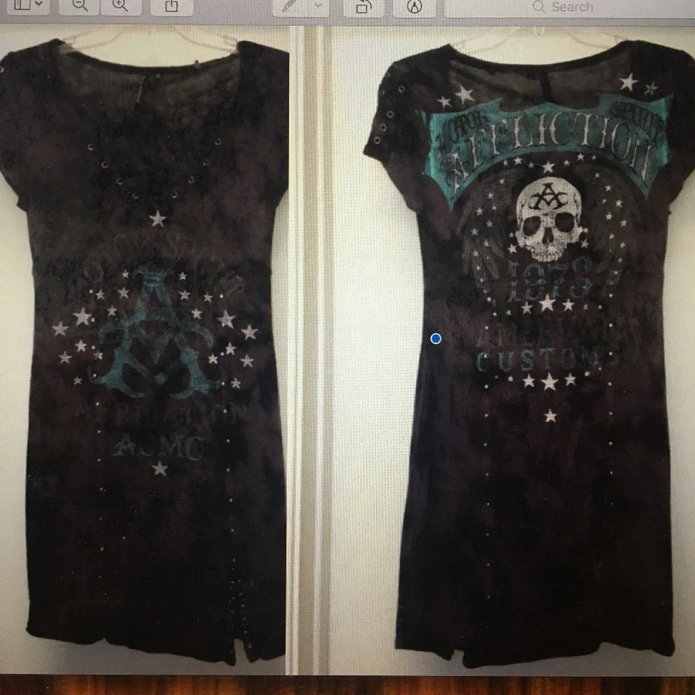 Affliction Black Premium V Neck Mini Dress Studs Rivets Stars - Picture 1 of 12